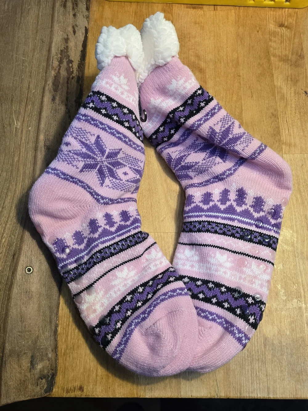 Sherpa-Lined Pink & Purple Fair Isle Women’s Cozy Socks